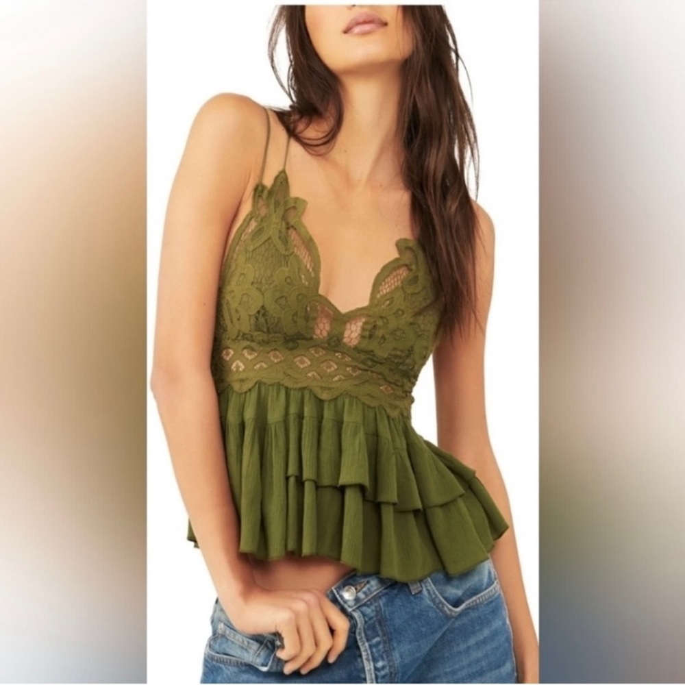 Free People | Olive Sparrow Crochet Lace Adella Ruffle-Hem Camisole